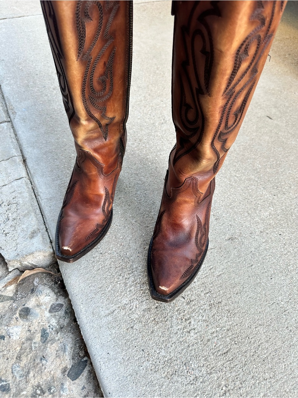 Dan Post Two-Tone Brown Leather Western Knee Boots